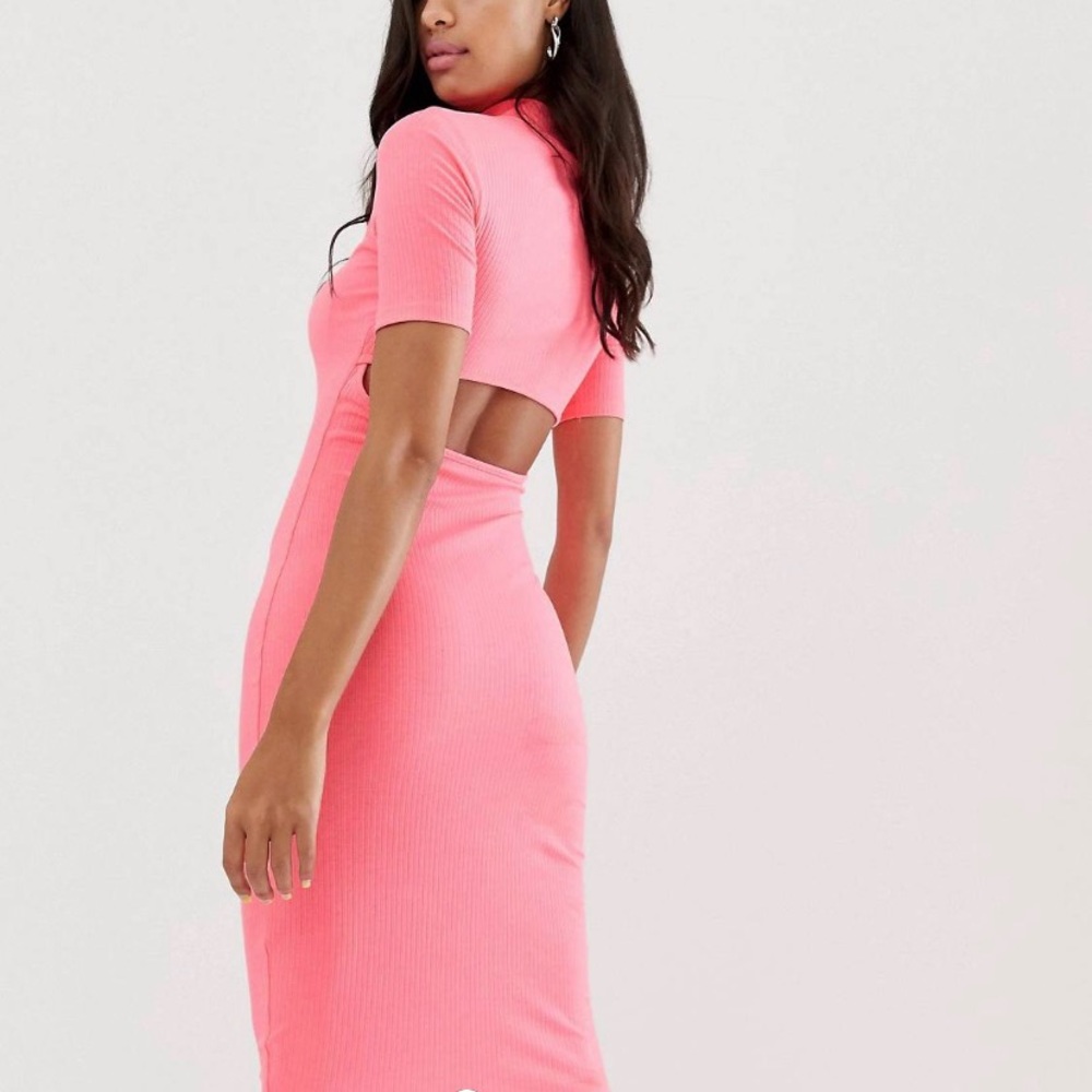 NWT Neon Midi Rib BodyCon Dress with Open Back